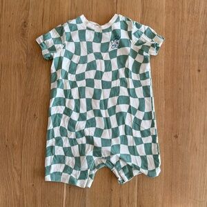 Hanna Andersson Green/White Checkered Kids One Piece Jumpsuit Tee Shorts 3T